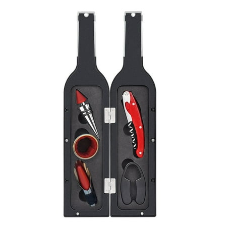 

Corkscrew Wine Opener Accessories Gift Set of 5 - Drip Ring Foil Cutter Wine Pourer and Stopper for Wine Lovers Mahogany