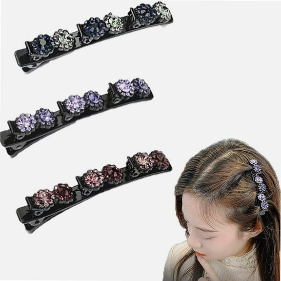 3 Piece Set, Triple Lace Hair Clip, Clover Rhinestone Hair Clip, Stylish Double Layer with Twist Braid Hair Clip and Claw Clip (3PCS D)