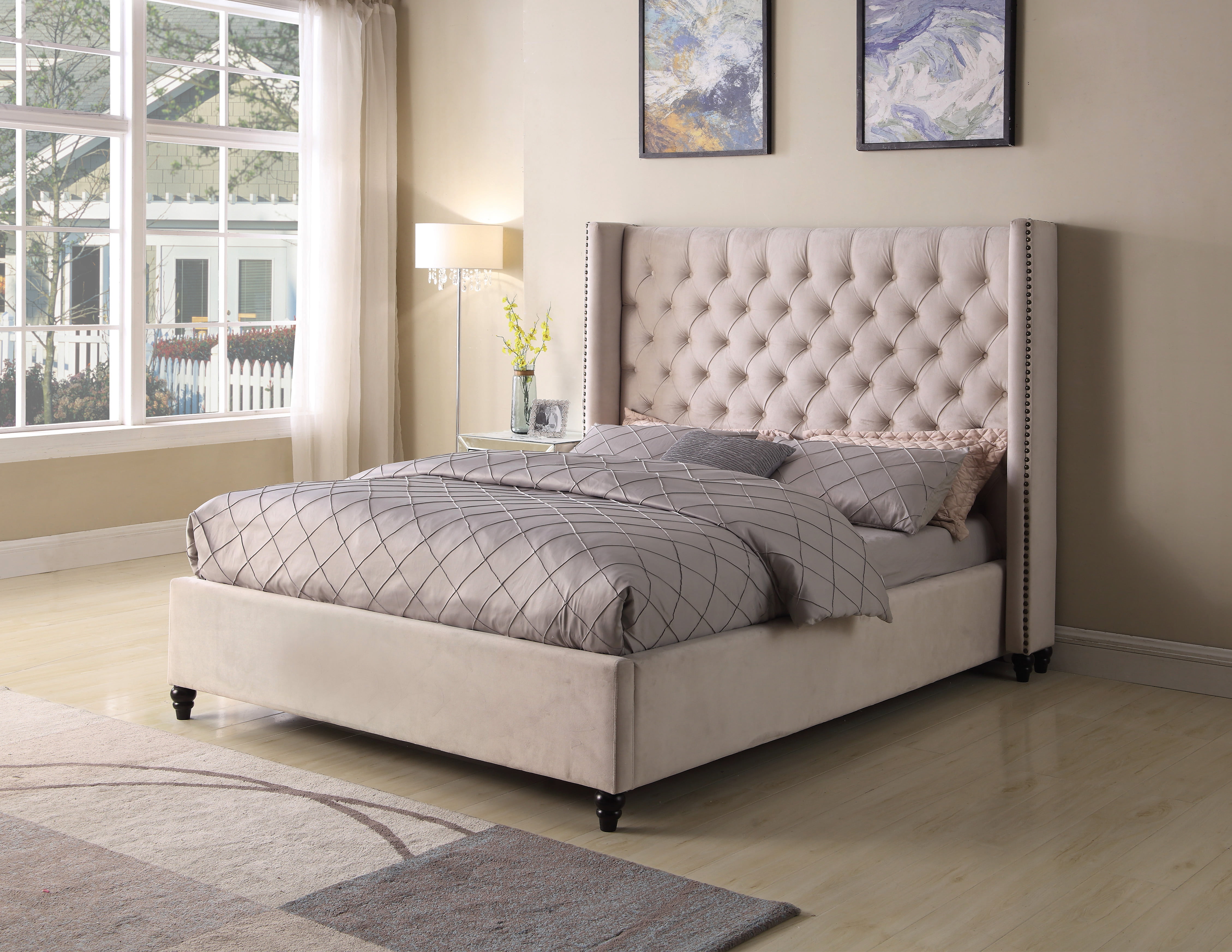 Best Master Furniture Holland Beige Tufted Wingback Platform Bed, Cal