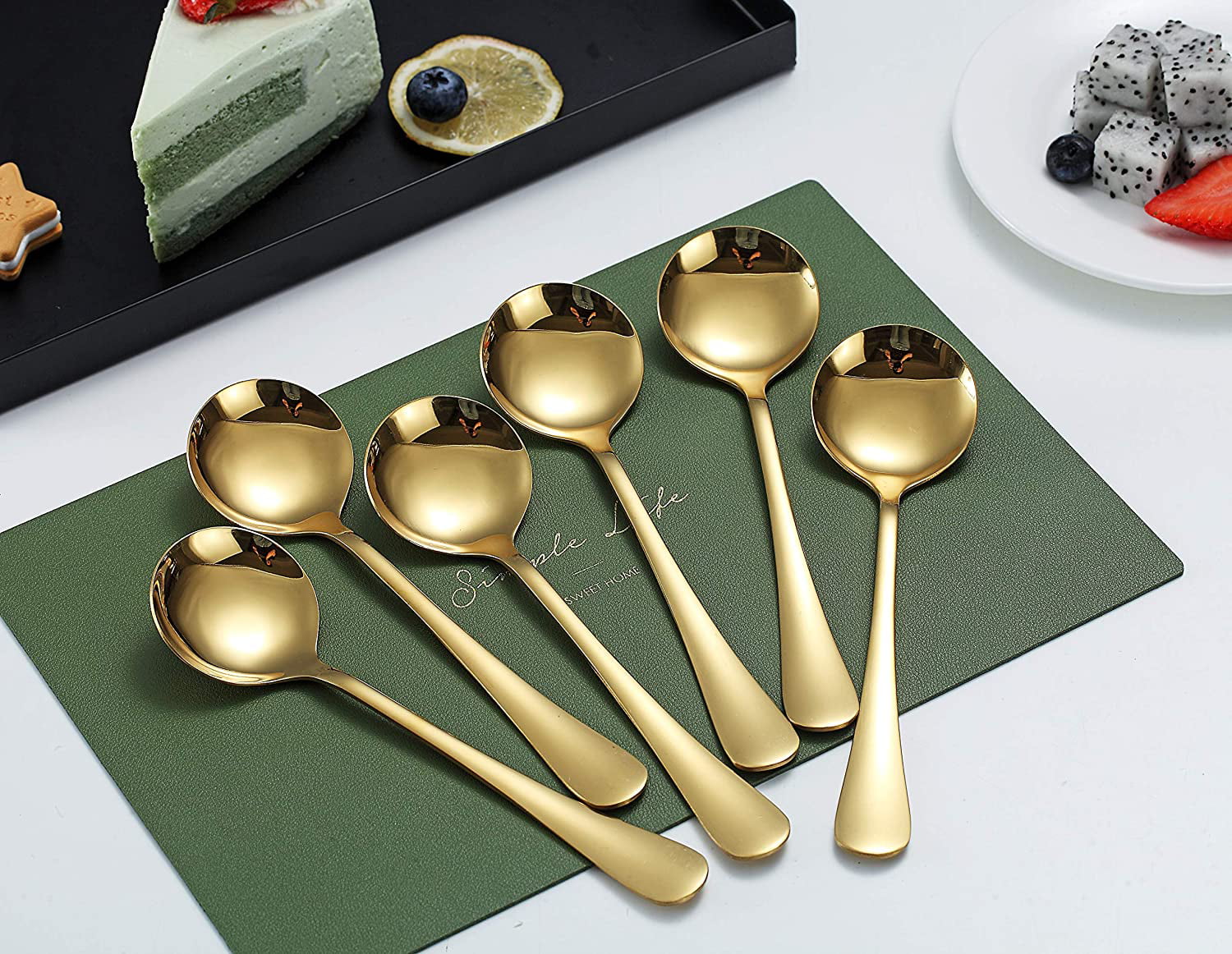 Table Spoons For Eating Food Grade Stainless Steel Gold Teaspoons Big Spoon  Kitchen Spoons For Everyday Dining Cereals Soups - AliExpress