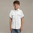 thumbnail image 7 of DeHolifer Boys Girls Shirts Cotton Linen Button Down Lapel Summer Trendy Comfy Solid Color Short Sleeve Blouse Shirts with Pocket,White,7 Years, 7 of 7