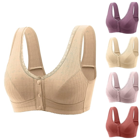 Gymayou Women Front Closure Wireless Bra No Underwire Comfort Senior Snap Closing Bra Breathable Everyday Sleep Bra Wide Strap Elderly Ladies Support Wine Red S