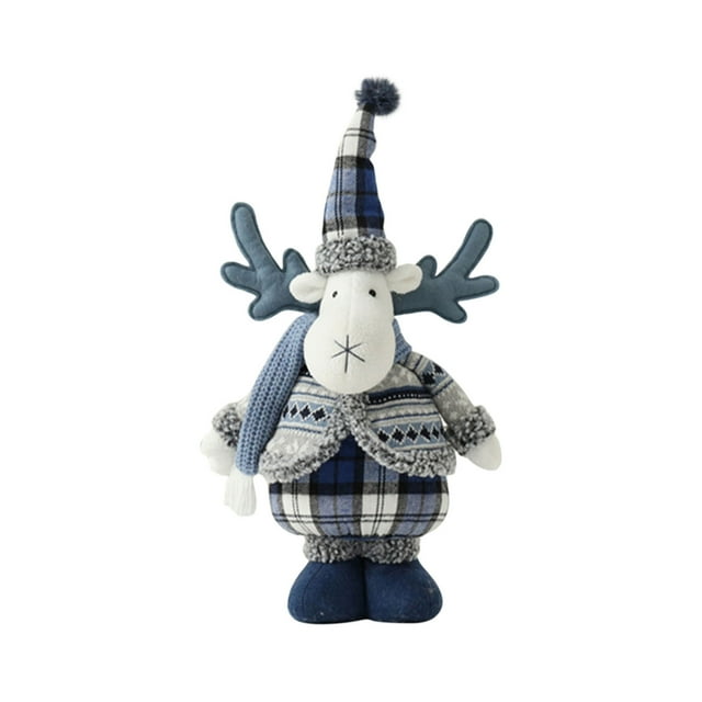 Muñeco de reno de patas cortas de tela azul navideño