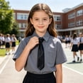 thumbnail image 6 of Guluxicc Button Up Shirts for Kids Boys Short Sleeve Solid Color School Uniform Tops with Tie Casual Summer Collared Shirts, 6 of 7