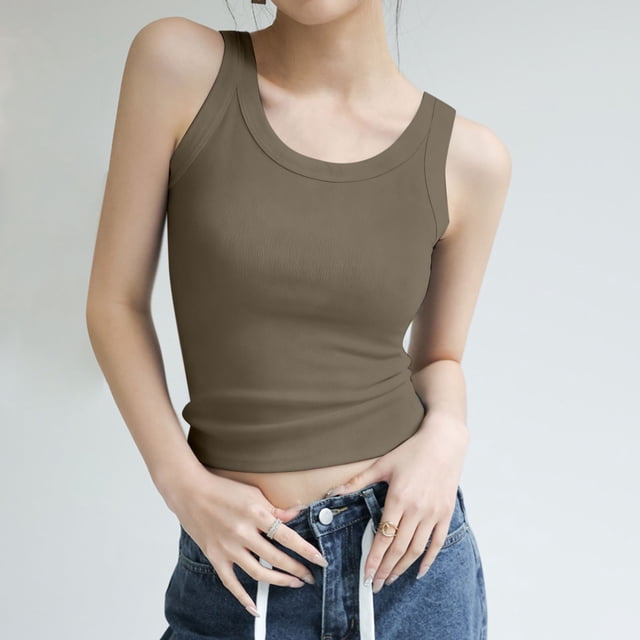 Women's Tanks & Seamless Ribbed with Built-In Bra Support for Daily Layering and Casual Wear Soft Stretch Tank Top for All Seasons