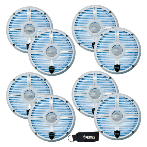 Wet Sounds - Four Pairs Of REVO 6-XWW White Closed XW Grille 6.5 Inch Marine LED Coaxial Speakers
