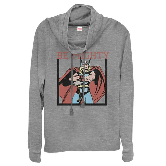 Junior's Marvel Classic Thor Be Mighty Cowl Neck Sweatshirt Gray Heather X Small