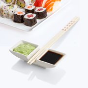 Helen's Asian Kitchen 2-Section Sauce Dishes with Chopstick Rest, Ceramic, Set of 2
