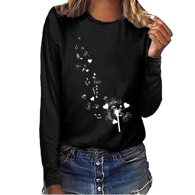 Chemises & Blouses Aqestyerly T-Shirt Imprimé Décontracté Ample à Col Rond Manches Longues pour Femmes