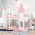 thumbnail image 2 of Twin Over Twin Castle Bunk Bed - Pink, Sturdy Pine Wood & Open Design, 2 of 15
