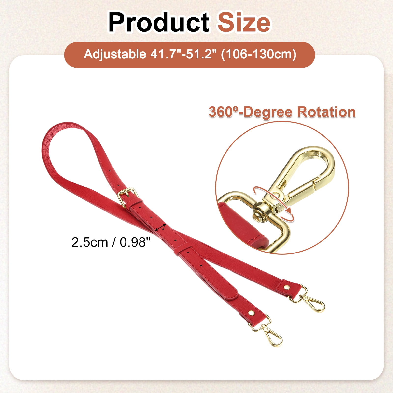 1" Genuine Leather Purse Strap for Bag (Bright Red, Gold Buckle)