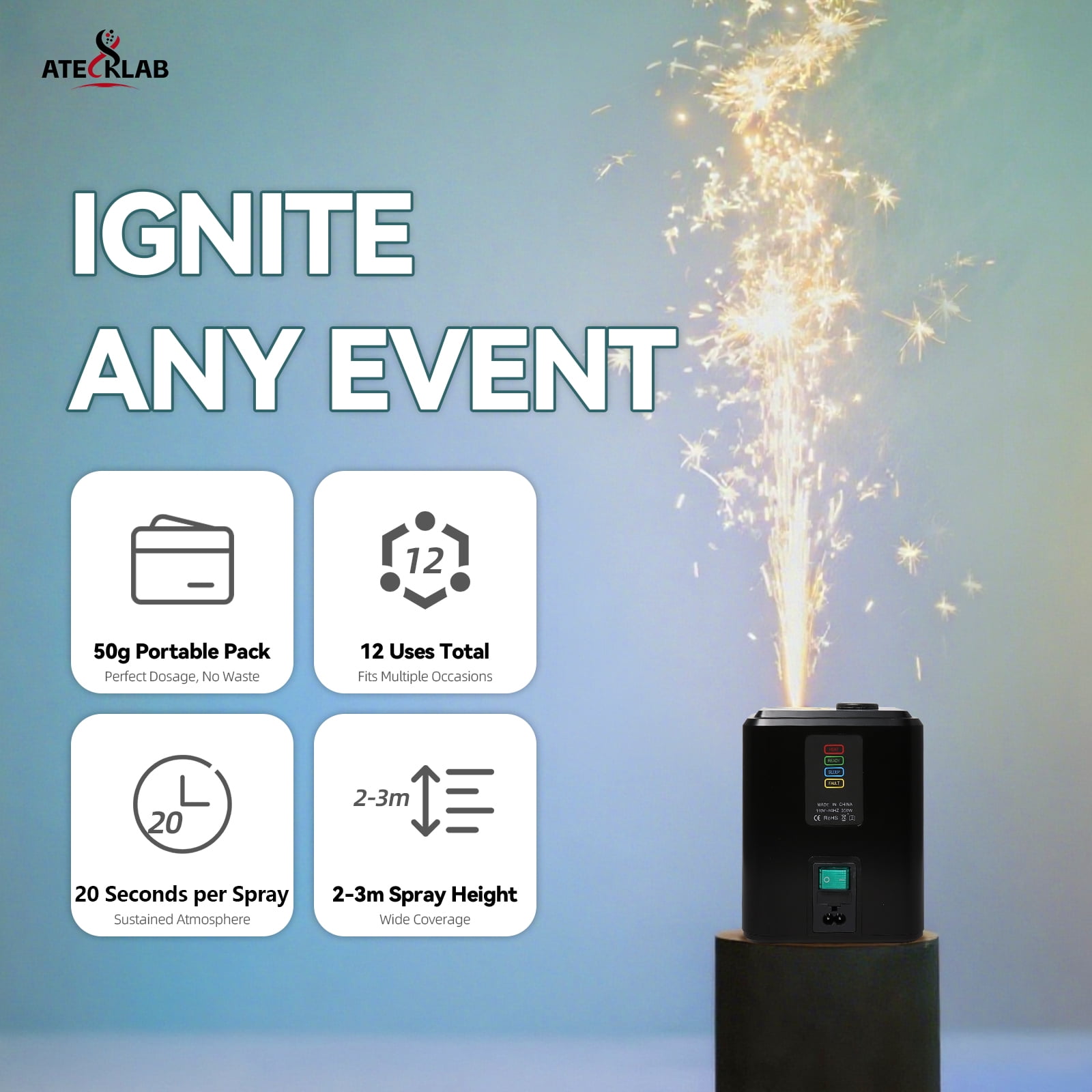 10 Pack Cold Spark Machine Powder- 2-3.5M Height, Titanium Nozzle, Indoor FX Event Machine for Wedding Entrance/Christmas Party/DJ Show
