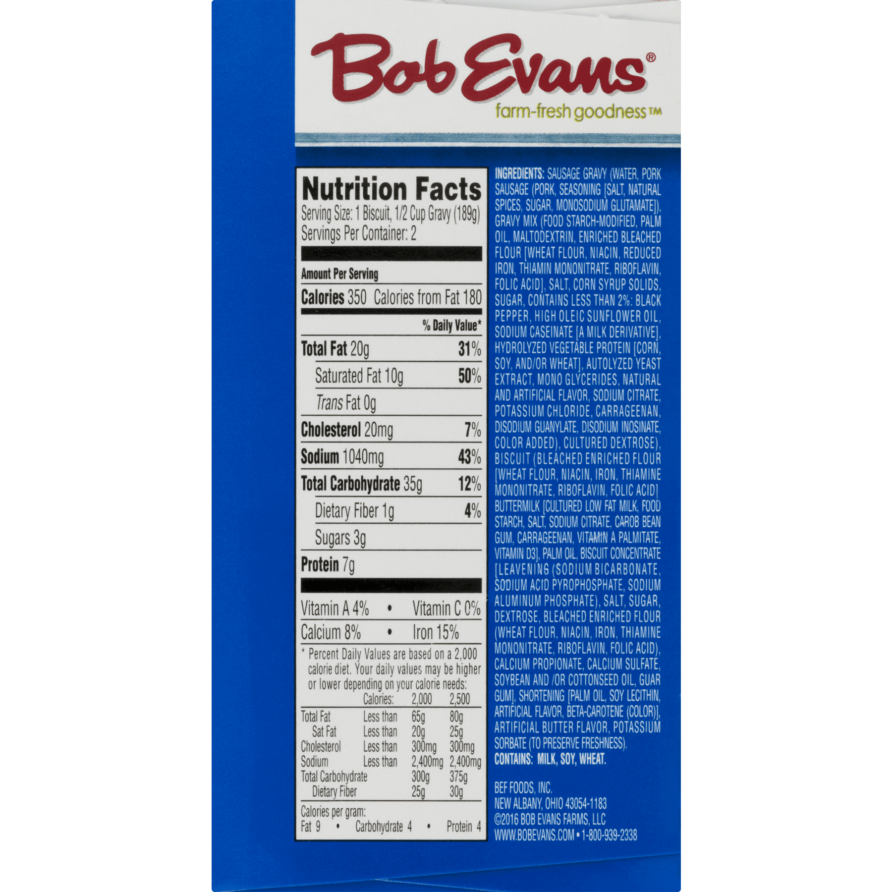 Bob Evans Nutrition Chart