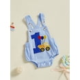 thumbnail image 3 of Suealasg Toddler Baby Boys Girls 1st Birthday Overalls Romper Number Embroidery Sleeveless Square Neck Bodysuit, 3 of 7