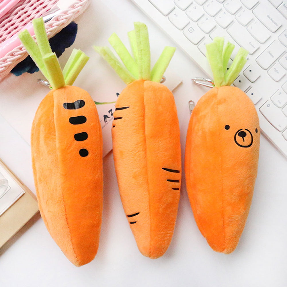 Carrot Sweet Carrot Fluffy Plush Pencil Case Multi Purpose Zip Pouch 