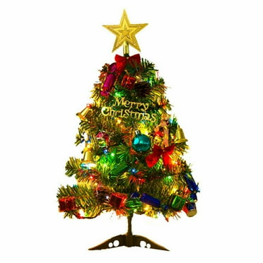 Nmdmisc Mini Xmas Tree,20" Artificial Small Tabletop Christmas Pine Tree with Ornaments and LED String Lights for Holiday Home Office Decoration