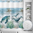 thumbnail image 4 of No Hook Shower Curtain with Built-in Rings - Marine Life Washable Waterproof Fabric Bathroom Curtains for Hotel,Rentals, 72 X 78 Inch Long , Turtle Octopus Whale Compass Starfish, 4 of 9