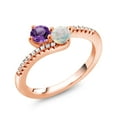 thumbnail image 2 of Gem Stone King 18K Rose Gold Plated Silver Purple Amethyst and White Opal Bypass Ring for Women (0.74 Cttw, Gemstone February Birthstone, Round 4MM, Size 5), 2 of 4