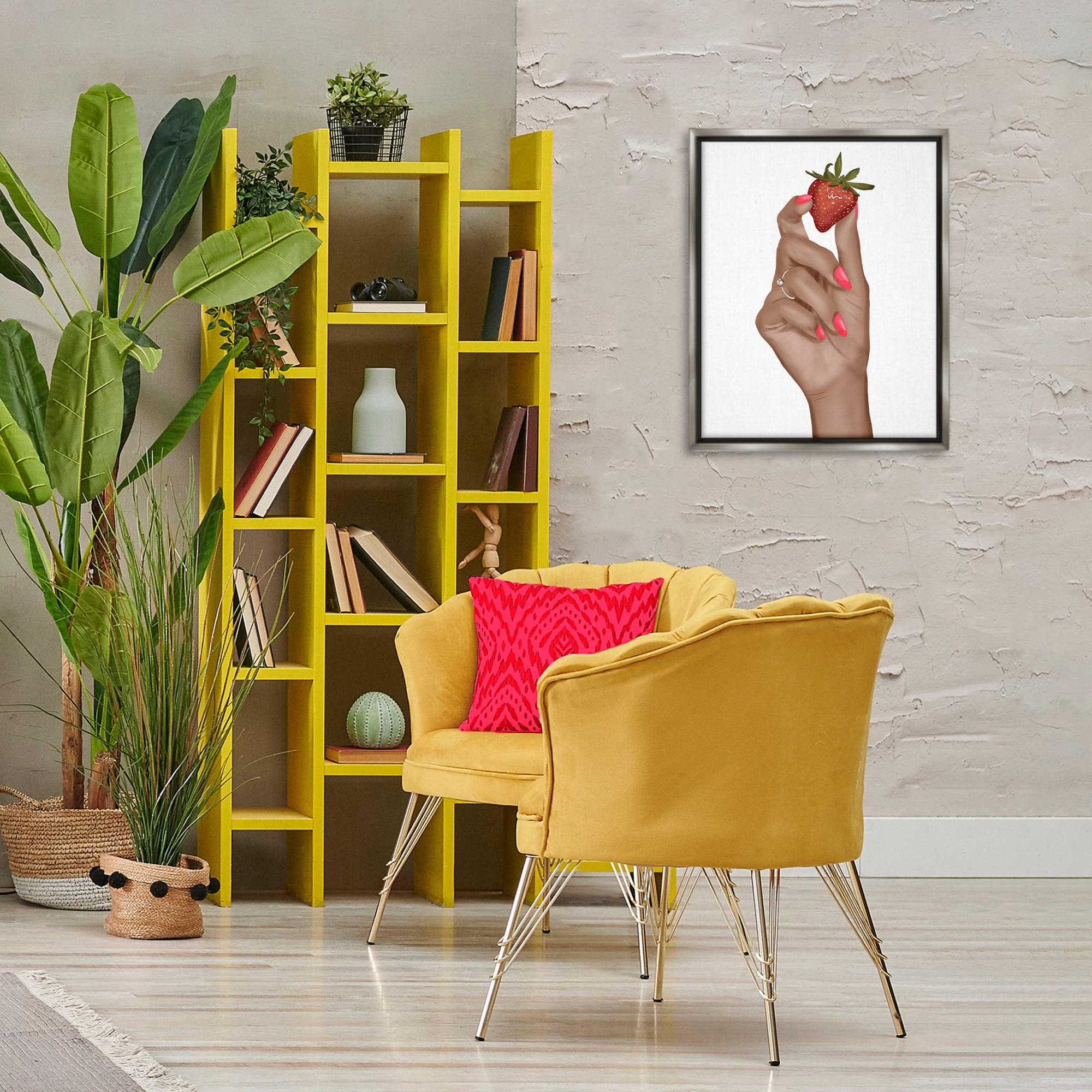 Stupell Industries Holding Juicy Strawberry People Painting Gray Floater Framed Canvas Art Print Wall Art, 17 x 21