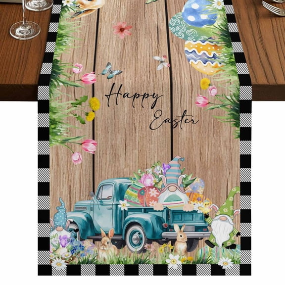Table Runners 108 Inches Long Dress Scarves, Easter Farmhouse Coffee/Dining/Kitchen Table Runner for Living Room, Plaid Truck Eggs Bunny Floral Gnomes Wooden 13x108 Inch