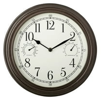 Westclox 12" Brown Indoor/Outdoor Plastic Analog QA Wall Clock with Temperature & Humidity Displays