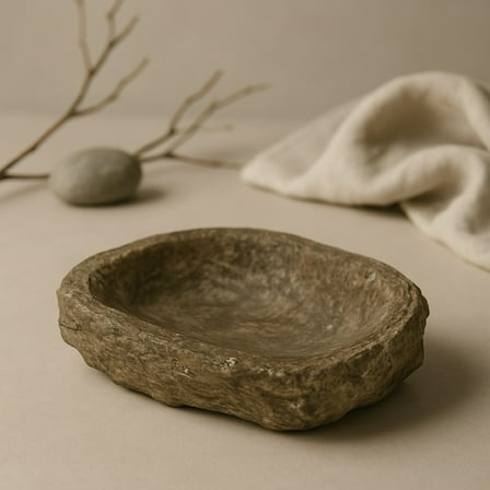 BIDK Home Textured Edge Organic-Shaped Travertine Bowl - 11.5" - Gray