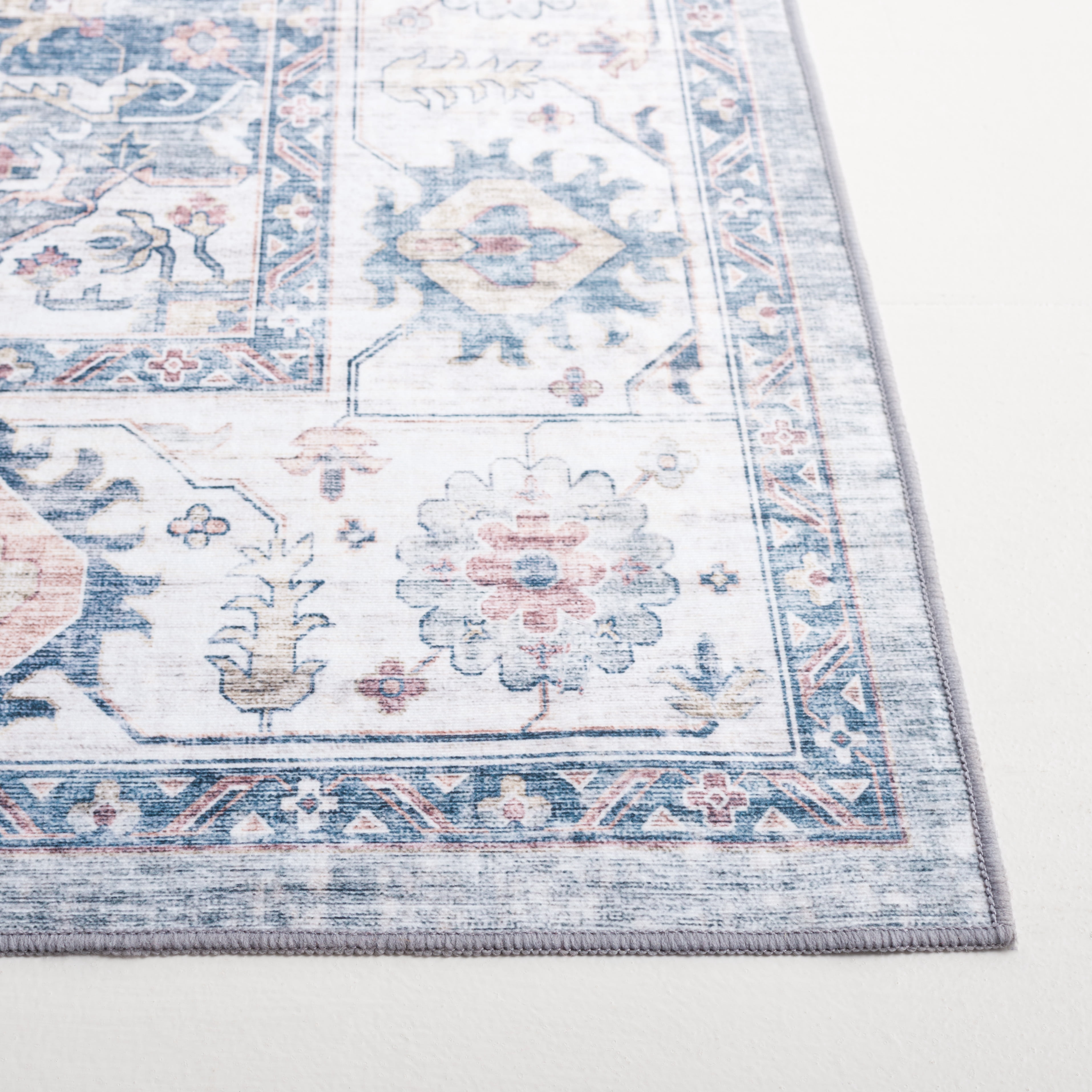 Safavieh Arizona Asa Medallion Polyester Machine Washable Runner Rug, Light Blue/Ivory, 2'6" x 6'