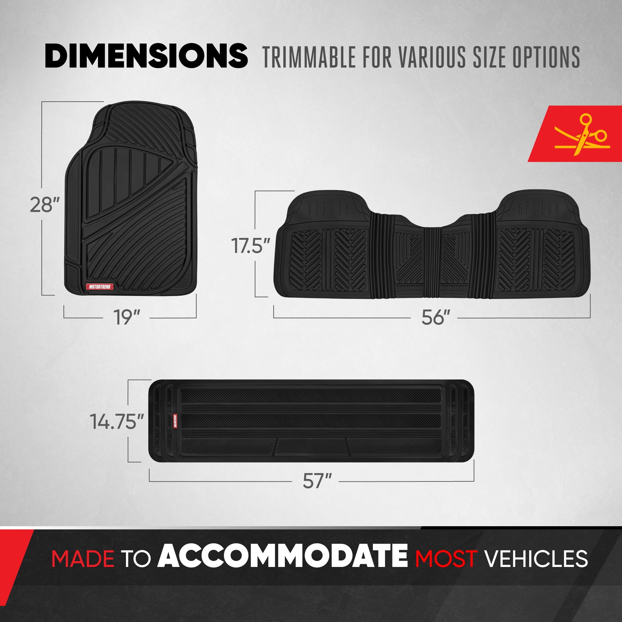 Motor Trend 3-Row Heavy Duty Rubber Floor Mats & Liners for Car SUV Van, Front 2nd & 3rd Row Durable Polymerized Latex Full Interior Protection, Extra-High Ridgeline Design, Black