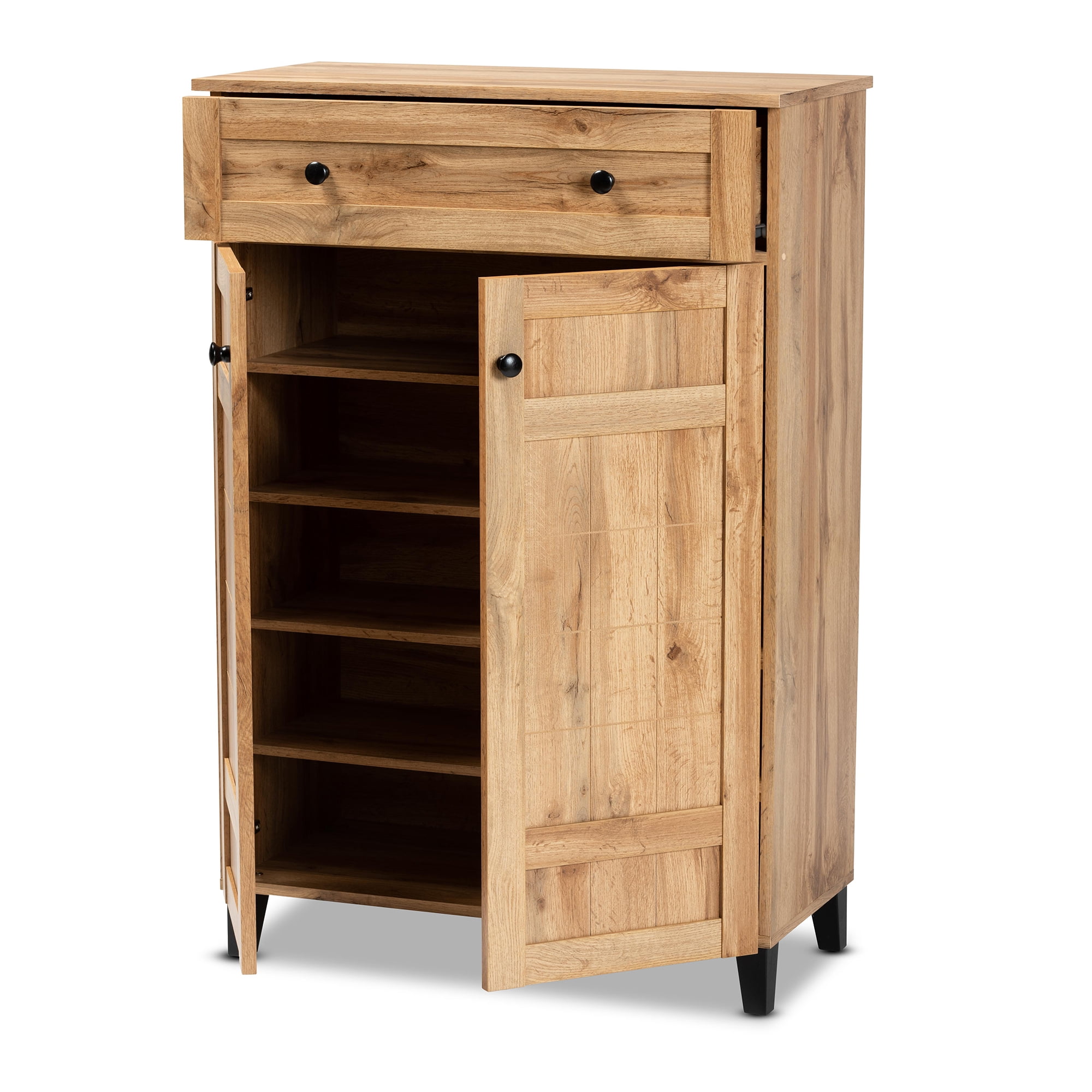 Baxton Studio Glidden Modern and Contemporary Oak Brown Finished Wood 1-Drawer Shoe Storage Cabinet