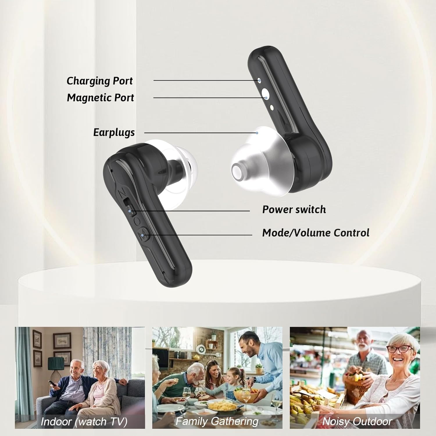 Adofi Hearing Aids, Rechargeable Hearing Aids for Seniors with Noise Cancelling, Hearing Amplifier for Adults Hearing Loss Device with LED Power Display, Digital Amplifier Into Ear No Squealing-Black