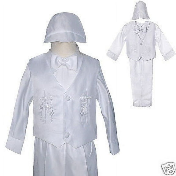 Baby Boy Christening Baptism Formal LONG Vest Outfit Suit gown size:0-24M WHITE