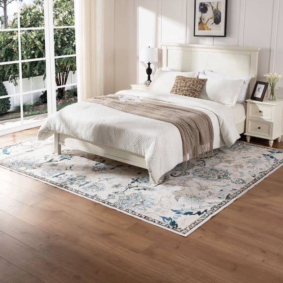 Eclife Washable Vintage Area Rug, Soft Non-Slip Low Pile Carpet with Retro Pattern for Living Room, Bedroom, Dining Room or Office