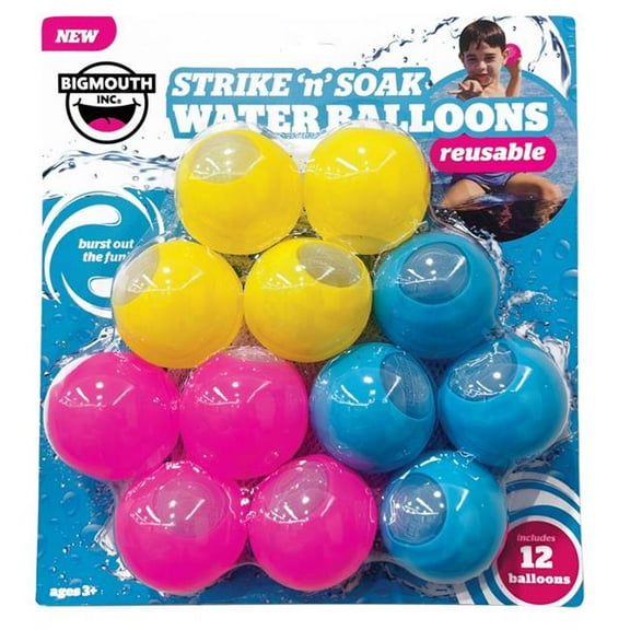 BigMouth 8110027 Strike N Soak Silicone Reusable Water Balloon Pool Balls, Assorted - Pack of 6