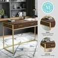 thumbnail image 4 of Martha Stewart Ollie Home Office Desk with 3 Drawers in Walnut Wood Grain with Polished Brass Hardware, 4 of 14
