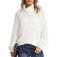 thumbnail image 2 of Female Winter Fall Solid Turtle-Neck High Neck Balloon Long Sleeve Sweaters Pullover Outerwear White S, 2 of 5