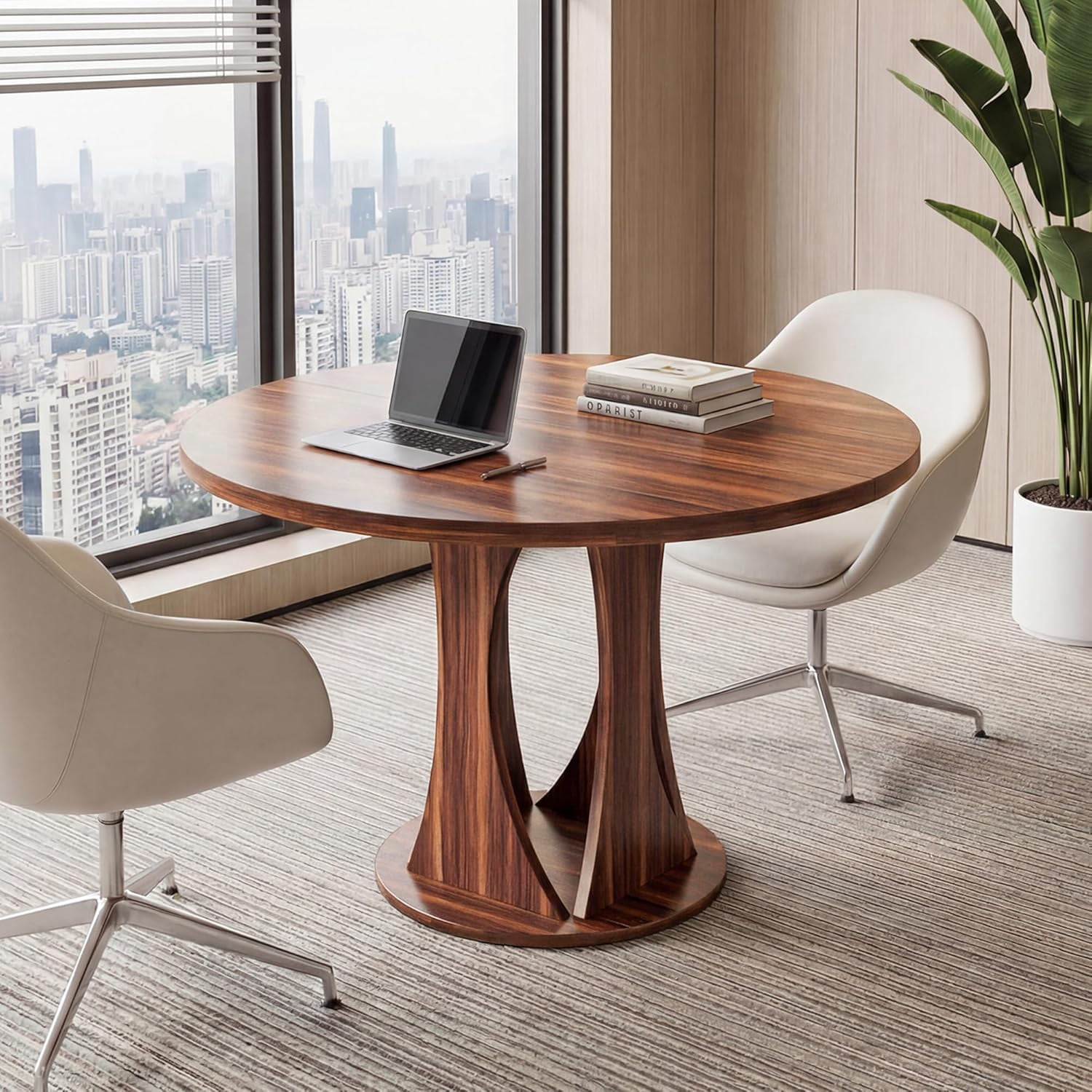 Virans 47.2" Round Dining Room Table for 4-6,Dinner table with MDF for Kitchens,Living Rooms,Walnut