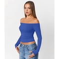 thumbnail image 6 of Womens Long Sleeve Off the Shoulder Tops Going Out Cute Basic Y2K Fall Fashion 2026 Outfits Clothes Blue XL, 6 of 9