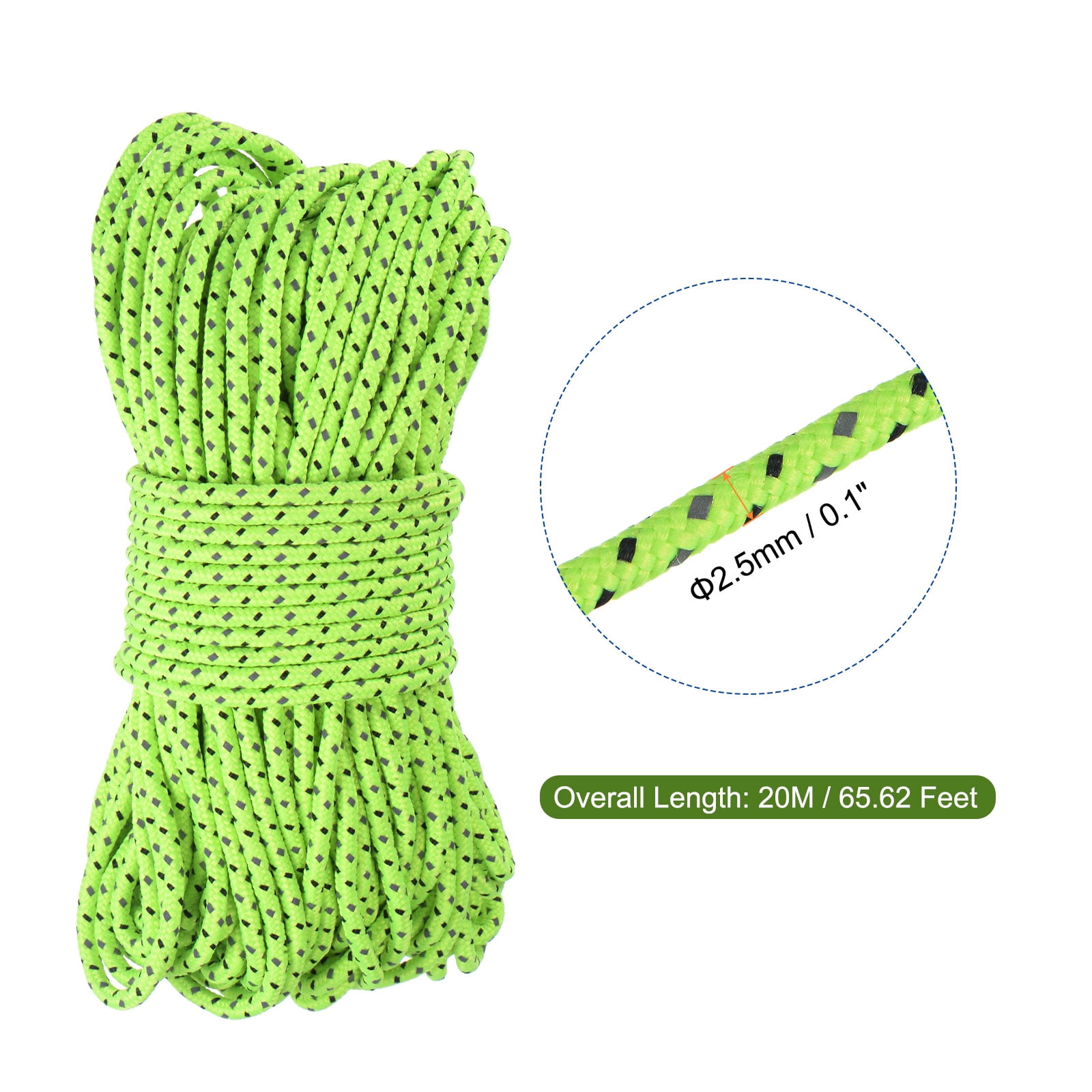 Unique Bargains Polyester Fluorescent Reflective Camping Tent Rope Cord Green 20m