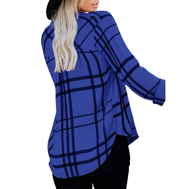 Camisa Mujer Cuello De Solapa Botones A Cuadros Con Botones FleinngHoz JD710495497