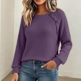 thumbnail image 4 of Xdegoge Womens Crewneck Ribbed Sweater Long Sleeve Pullover Tops with Button Shoulder Details Casual Fall Winter Knit Elegant Basic Fitted Knitwear, 4 of 7