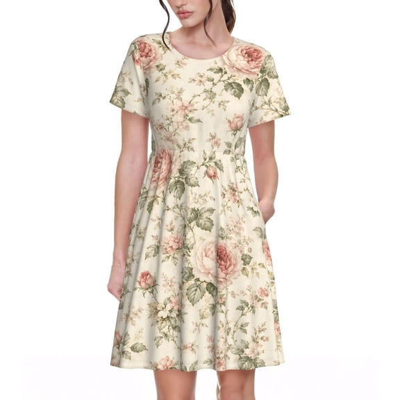 Vintage Rose Dresses Short Sleeve Nightdresses for Women
