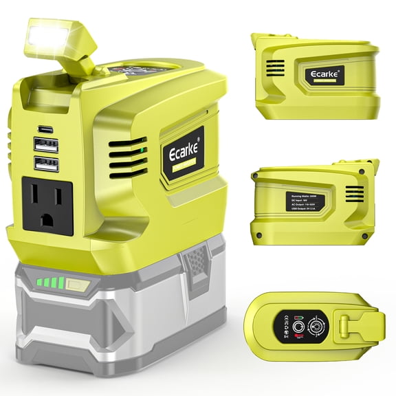 Power Inverter For Ryobi 18V Battery, 200W Portable Power Supply Inverter Convert DC 18V To AC 110V-120V Battery Power Station With 2 USB&AC Battery Powered Outlet (Without Battery)