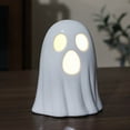 thumbnail image 5 of Halloween Decoration Light Up Ghost Decorations Indoor Ghost Lamp Resin Decoration Ceramic White Ghost Figurines Ghost Statue Cute Ghost Sculpture Spooky Halloween Decor for Home Table Tray, 5 of 7