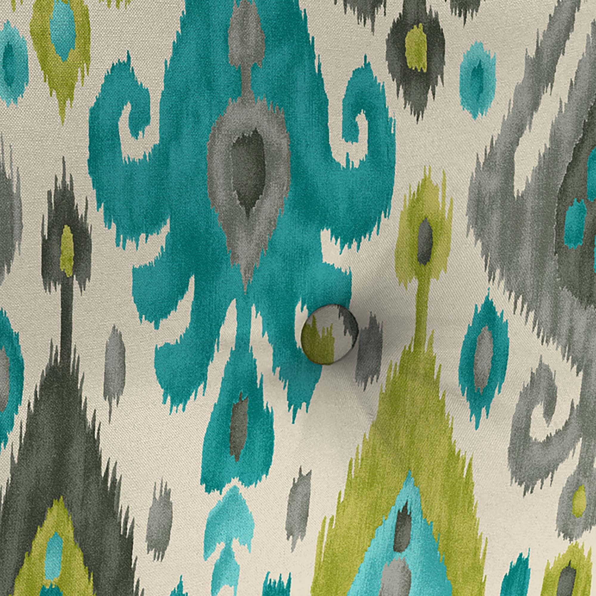 Jordan Manufacturing 23.5" x 24" Paso Turquoise Multicolor Ikat Square Tufted Outdoor Deep Seat Chair Back Cushion with Fabric Button