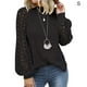 thumbnail image 2 of Sonducket Blusa de manga larga de encaje para mujer Camiseta de color sólido con cuello de encaje Prendas para la parte del cuerpo Negro S, 2 of 6