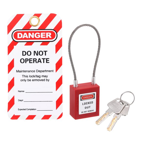Uxcell Lockout Tagout Locks with Key, Loto Locks Safety Padlock Keyed Different with Lockout Tag Style 2, Red