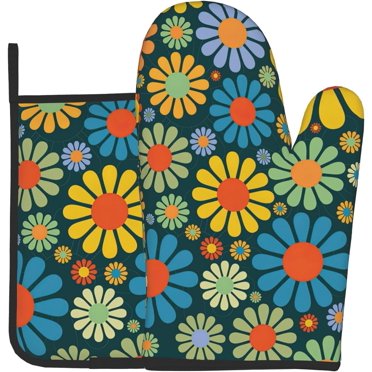 6 Pack Oven Mitts And Pot Holders Set, Heat Resistant Fabric Bake Pot Holders Gloves With Kitchen Towels Blue
