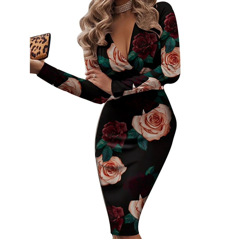 Sexy V-Neck Floral Printed Bodycon Dress Sexy V-Neck Floral Printed Bodycon Dress