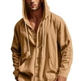 thumbnail image 4 of Cotton Linen Shirts for Men Drawstring Button Up Long Sleeve Tops with Hood Casual Lightweigh Summer Beach Hoodie Shirt, 4 of 8
