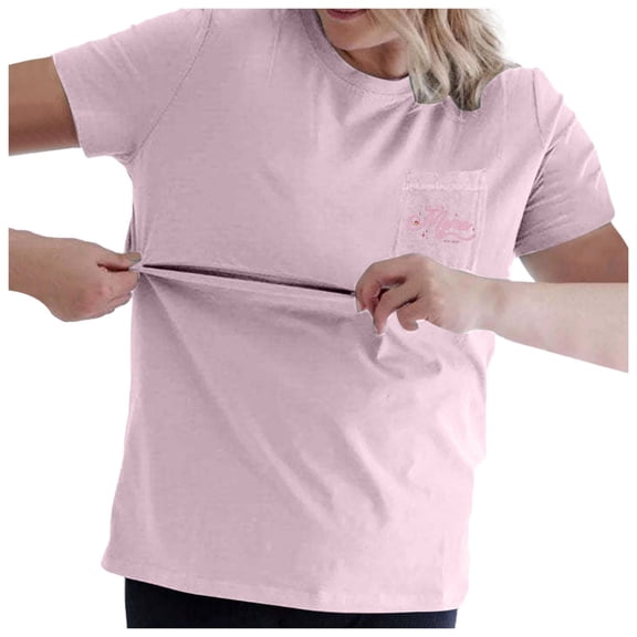 Gelikeya Women's Nursing Tops for Breastfeeding Short Sleeves Casual Nursing Shirts with Zipper Pregnancy Mama Clothes Pink, Size M